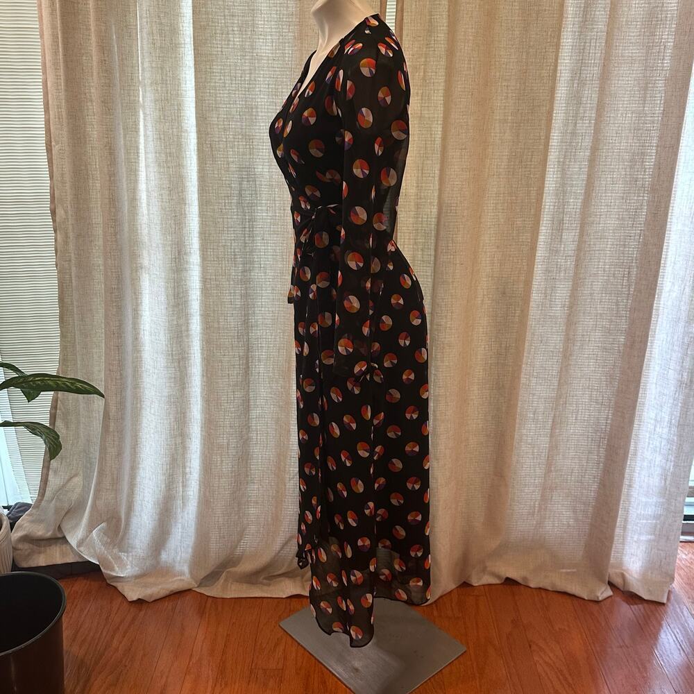 Karen Millen Black Sheer Sleeve Wrap Dress sz 4 Color Pop Wrap Dress - Picture 10 of 15